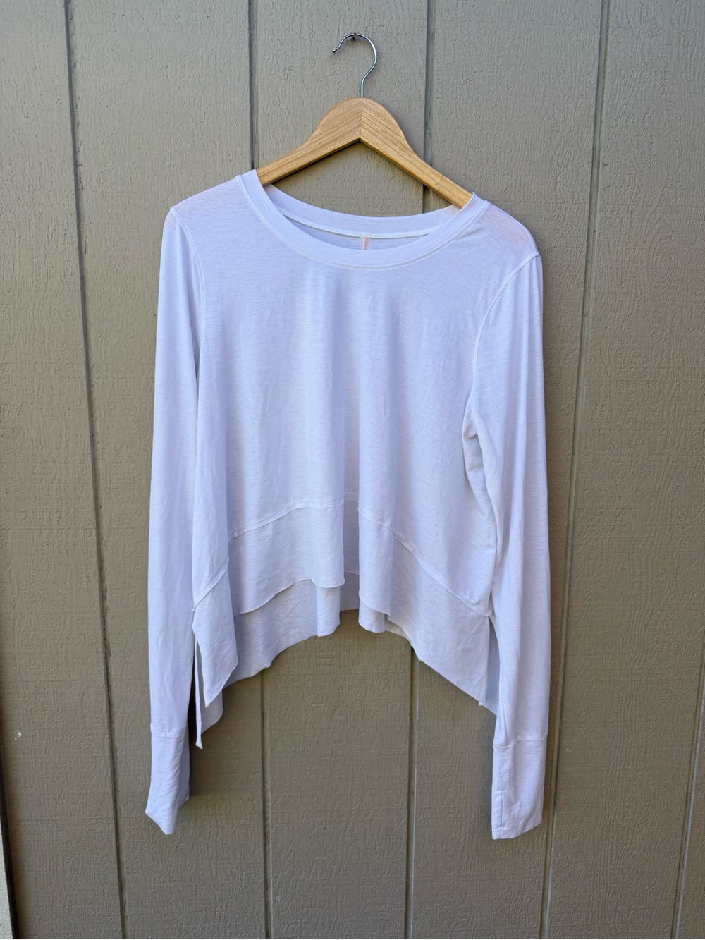 Free People White Layered Hem Long Sleeve Tee
